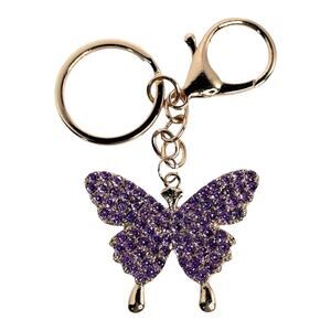 Mint Rhinestone Butterfly Bag Charm Purple Crystal Key Chain Ring Backpack Purse